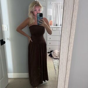 Elegant Brown Strapless Dress